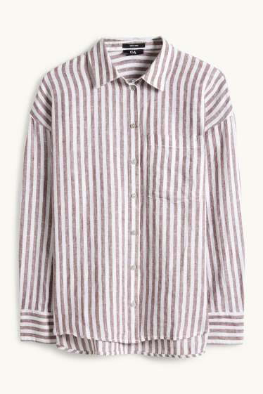 Femmes - Chemise-blouse en lin - à rayures - blanc / beige