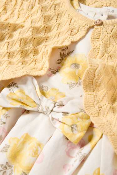 Baby: meisjes - Bloemetje - baby-outfit - 2-delig - feestelijk - wit / geel