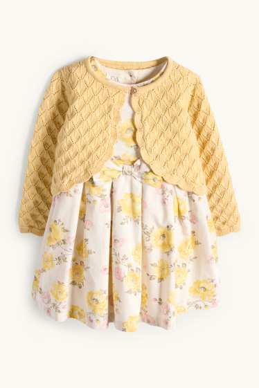 Baby: meisjes - Bloemetje - baby-outfit - 2-delig - feestelijk - wit / geel