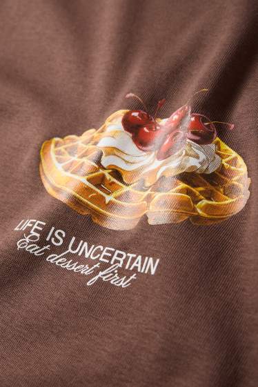 Women - T-shirt - slim fit - dark brown