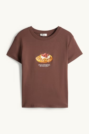 Women - T-shirt - slim fit - dark brown