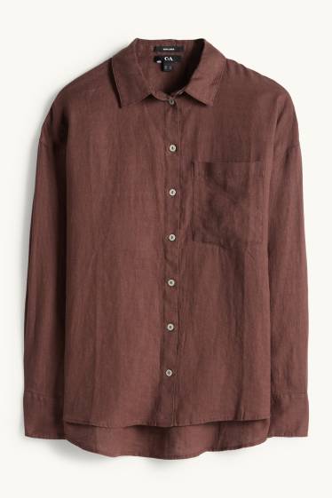 Femmes - Blouse-chemise en lin - marron foncé