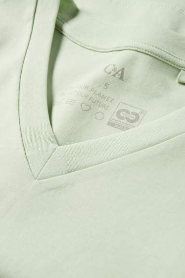 Dames - T-shirt met V-hals - slim fit - mintgroen