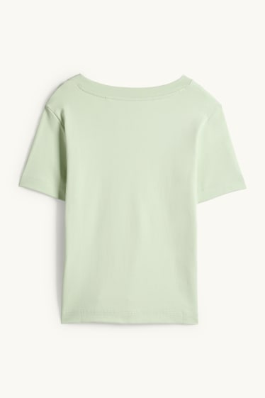 Dames - T-shirt met V-hals - slim fit - mintgroen