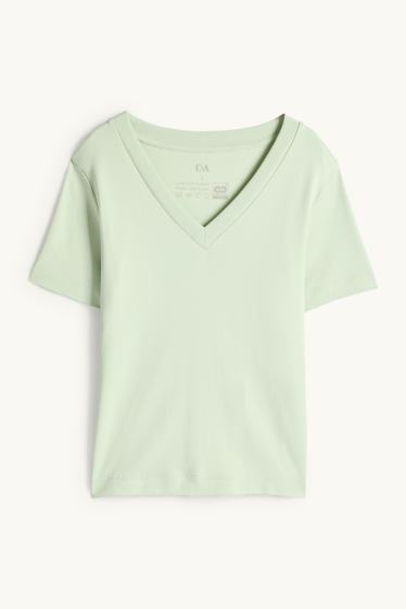 Dames - T-shirt met V-hals - slim fit - mintgroen