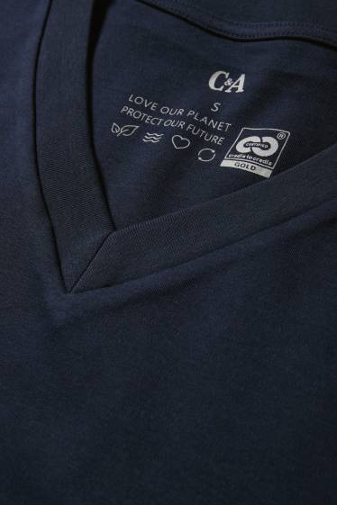 Femmes - T-shirt avec encolure en V - slim fit - bleu foncé