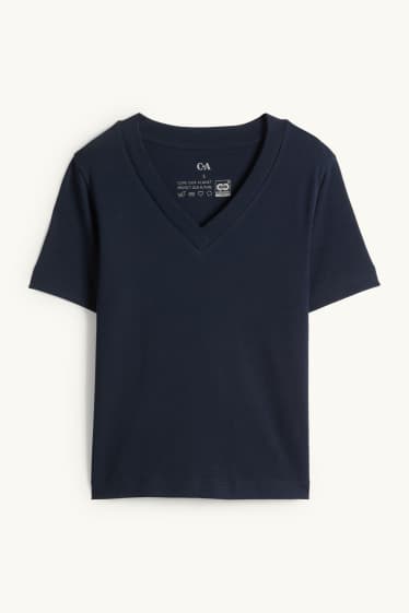 Femmes - T-shirt avec encolure en V - slim fit - bleu foncé