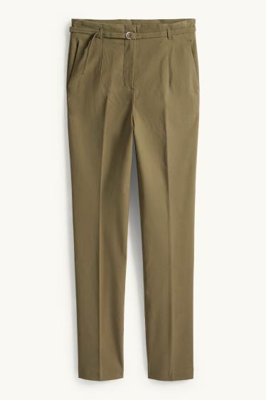 Mujer - Pantalón de tela con cinturón - high waist - slim fit - verde