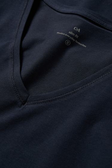 Women - V-neck T-shirt - slim fit - dark blue
