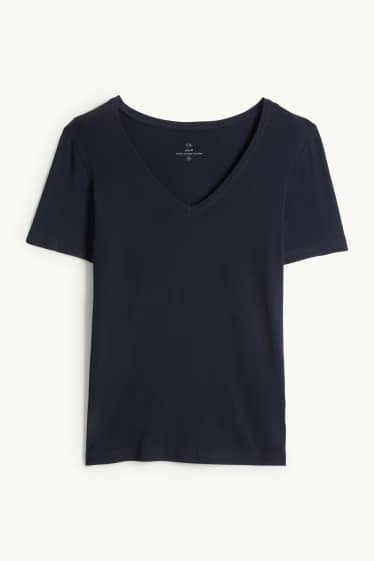 Women - V-neck T-shirt - slim fit - dark blue