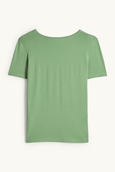 Dames - T-shirt met V-hals - slim fit - groen