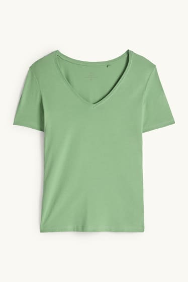 Dames - T-shirt met V-hals - slim fit - groen