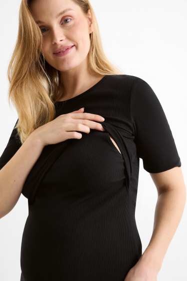Mujer - Camiseta de lactancia - slim fit - de canalé - negro