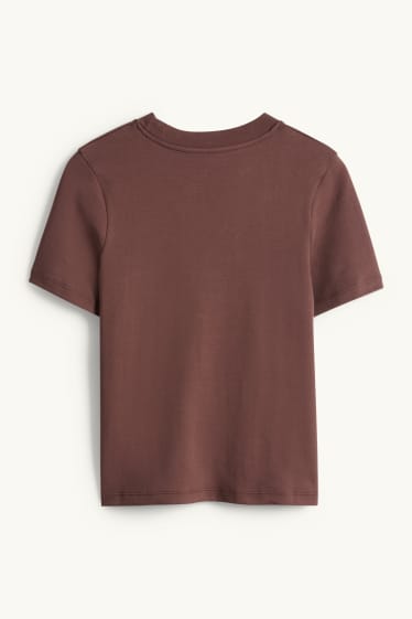 Dames - T-shirt - slim fit - donkerbruin