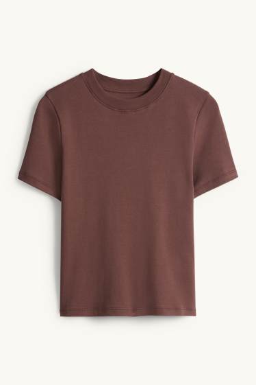 Dames - T-shirt - slim fit - donkerbruin