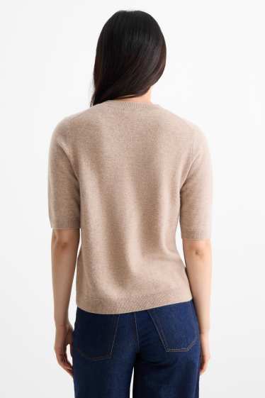 Femmes - Pull en maille en cachemire - manches courtes - beige