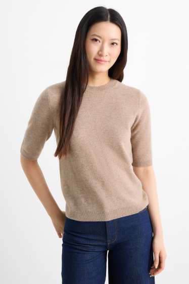 Femmes - Pull en maille en cachemire - manches courtes - beige
