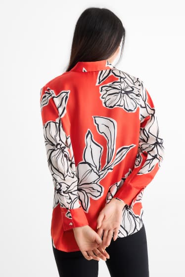 Damen - Satin-Hemdbluse - geblümt - dunkelorange