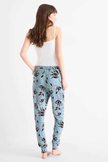 Donna - Pantaloni pigiama di viscosa - a fiori - blu