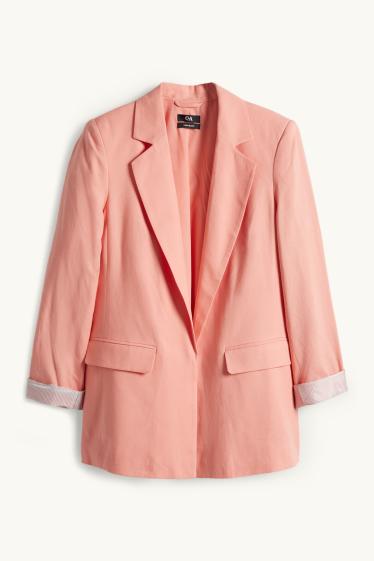 Femmes - Blazer long - regular fit - lin mélangé - corail