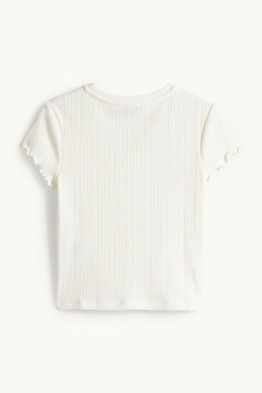 Dames - Kort T-shirt - slim fit - geribd - crèmekleurig