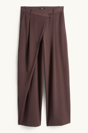 Femmes - Pantalon de toile - mid waist - barrel leg - marron