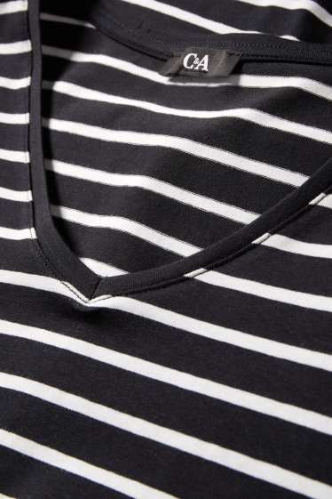 Dames - T-shirt met V-hals - gestreept - zwart / wit