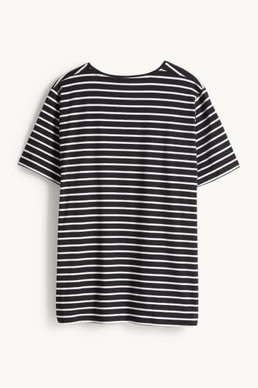Dames - T-shirt met V-hals - gestreept - zwart / wit