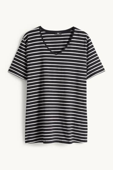 Dames - T-shirt met V-hals - gestreept - zwart / wit