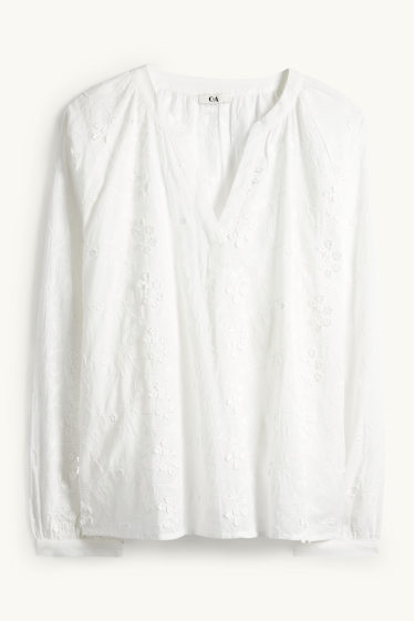 Dona - Brusa amb coll en punta - de flors - texturada - blanc