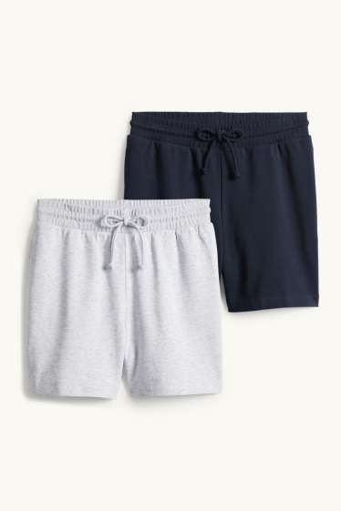 Damen - Multipack 2er - Sweatshorts - hellgrau / dunkelblau