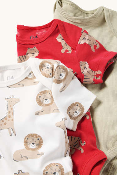 Baby: jongens - Set van 3 - giraf, leeuw en tijger - rompertje - wit / rood
