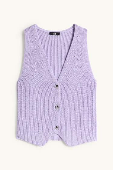 Women - Knitted waistcoat - ribbed - purple