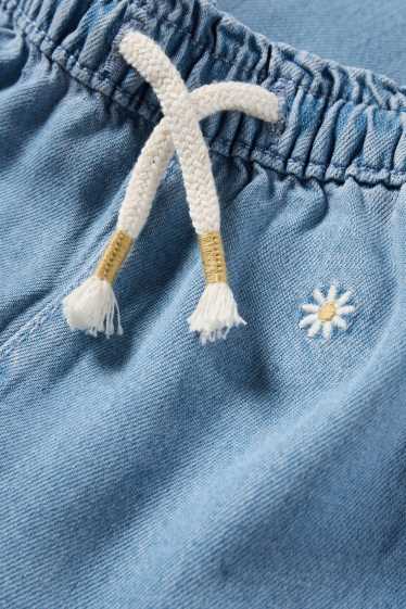 Bebeluși - fete - Floricele - pantaloni bebeluși - aspect de jeans - albastru