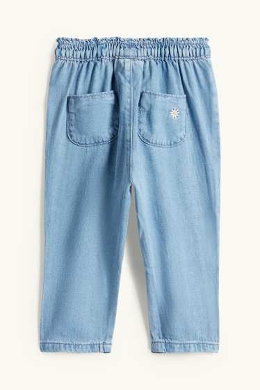 Bebeluși - fete - Floricele - pantaloni bebeluși - aspect de jeans - albastru