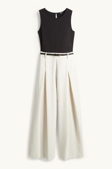 Mujer - Mono con cinturón - negro / beis