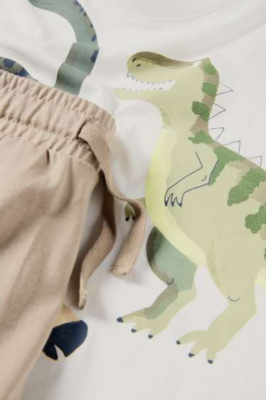 Enfants garçons - Dino - ensemble - T-shirt et short - 2 pièces - marron / blanc crème