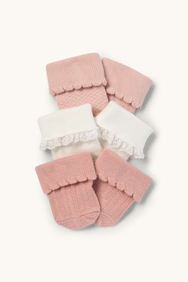 Baby Mädchen - Multipack 3er - Erstlings-Socken - weiss / rosa