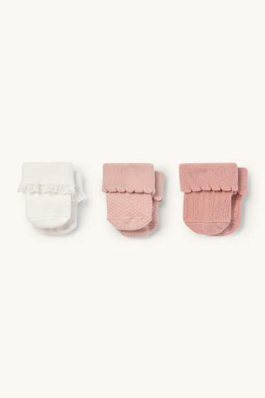 Baby Mädchen - Multipack 3er - Erstlings-Socken - weiss / rosa