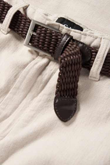 Pánské - Kalhoty chino s lněným podílem a páskem - regular fit - béžová