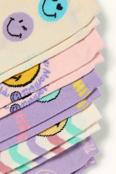Enfants filles - Lot de 5 paires - SmileyWorld® - socquettes de sport à motif - coloré
