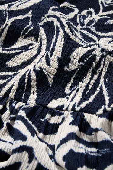 Dona - Vestit fit & flare - de flors - texturat - frunzit - blau fosc / blanc trencat