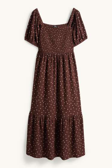 Donna - Vestito fit & flare - a pois - tessuto tramato - arricciato - marrone