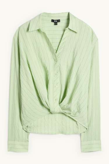Femei - Bluză cu nod - cu dungi - verde deschis