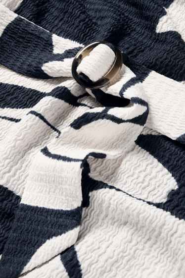 Femmes - Robe à ceinture - à fleurs - texturée - bleu  / beige