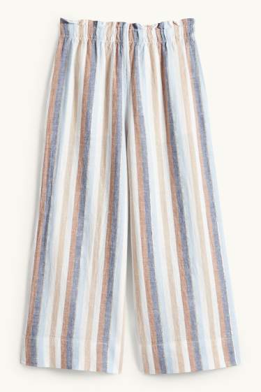 Kinder Mädchen - Stoffhose - Leinen-Mix - gestreift - Glanz-Effekt - cremefarben