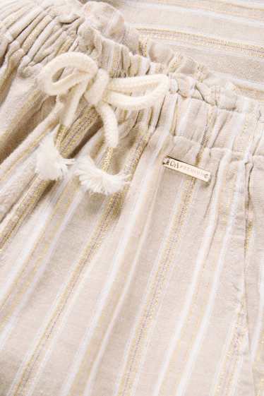 Copii - Fete - Pantaloni de stofă - amestec de in - cu dungi - aspect lucios - bej