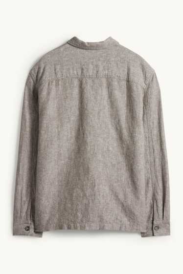 Hommes - Veste-chemise - relaxed fit - col kent - lin mélangé - gris chiné