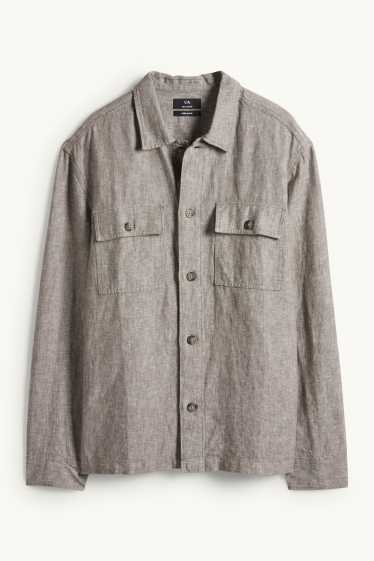 Hommes - Veste-chemise - relaxed fit - col kent - lin mélangé - gris chiné