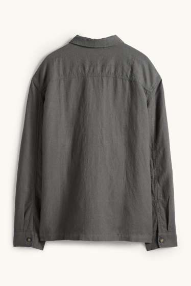 Hommes - Veste-chemise - relaxed fit - col kent - lin mélangé - vert